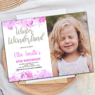 Convite Winter Wonderland Invoca neve rosa com foto