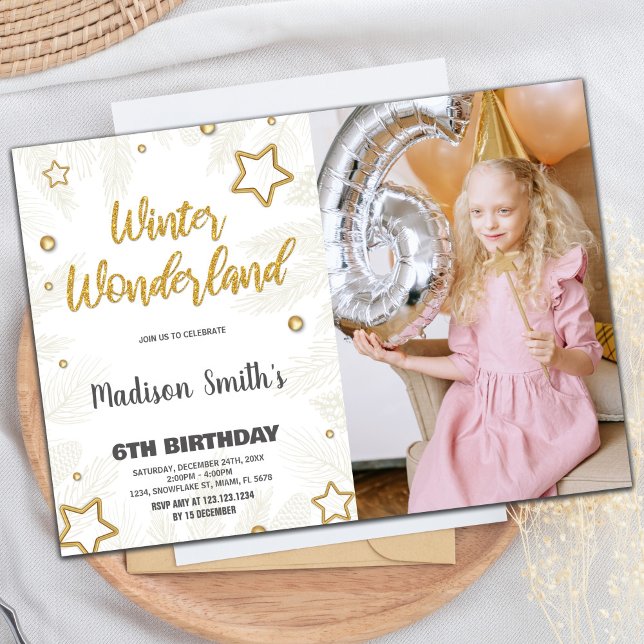 Convite Winter Wonderland Invtions Star Foto Dourada (Winter Wonderland Invitations Star Gold Photo)