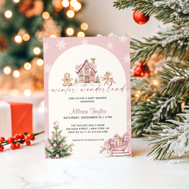 Convite Winter Wonderland Pink Girl Baby Shower (Criador carregado)