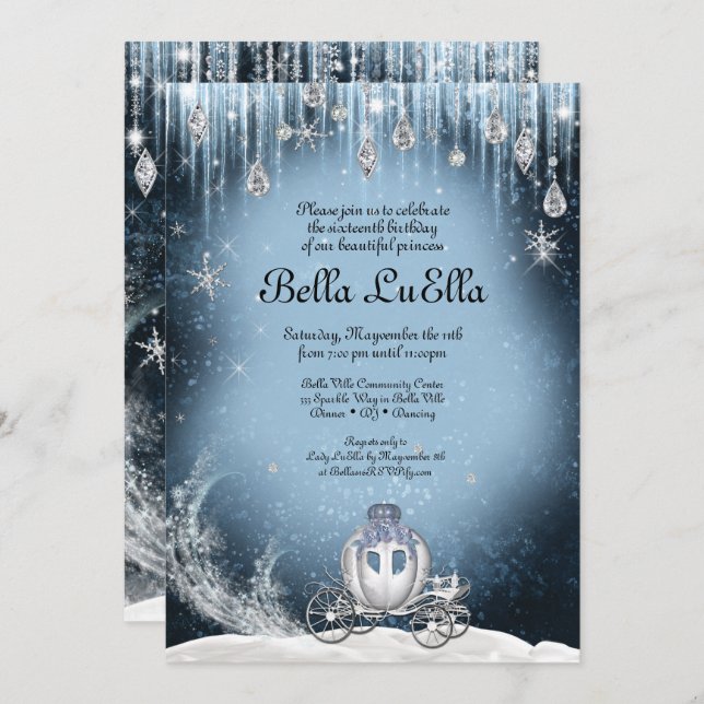 Convite Winter Wonderland Princess Party (Frente/Verso)