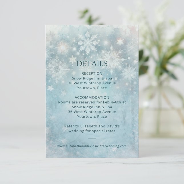 Convite Winter Wonderland Snowflake Detalhes do Casamento  (Em pé/Frente)