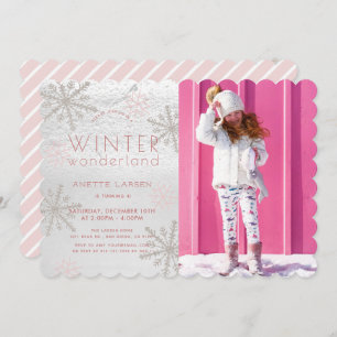 Convite Winter Wonderland Snowflake Foto Rosa Pink Anivers