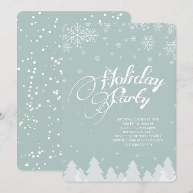 Convite Winter Wonderland Snowflakes Foliday Party (Frente/Verso)