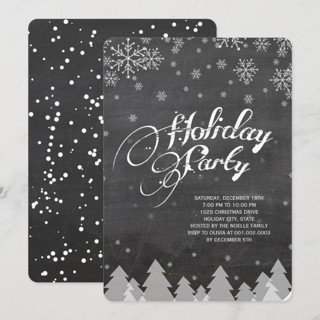 Convite Winter Wonderland Snowflakes Foliday Party (Frente/Verso)