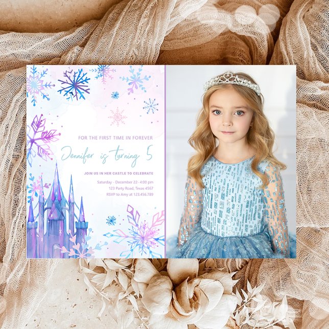 Convite Winter Wonderland Snowflakes Girl Snow Birday (Criador carregado)