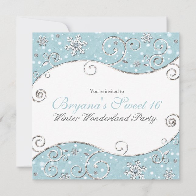 Convite Winter Wonderland Snowflakes Silver Swirl Invite (Frente)