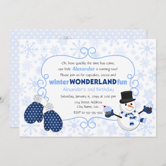 Convite Winter Wonderland Snowman Birthday (Frente/Verso)