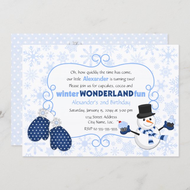 Convite Winter Wonderland Snowman Birthday (Frente/Verso)