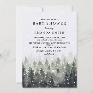 Convite Winter Wonderland Snowy Forest Baby Shower