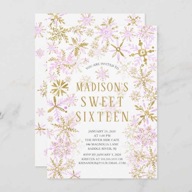 Convite Winter Wonderland Sweet Sesseis Festas de aniversá (Frente/Verso)