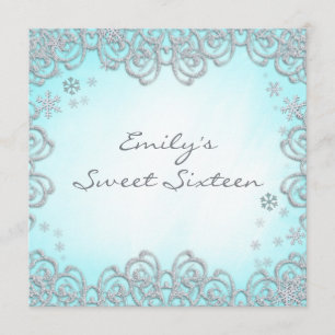 Convite Winter Wonderland Swirl Snowflakes Sweet 16