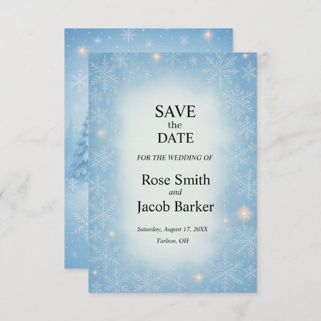 Convite Winter Wonderland Wedding Save Date (Casamento Won (Frente/Verso)