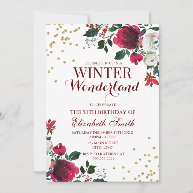 Convite Winter Wonderland White Flowers invitation (Frente)