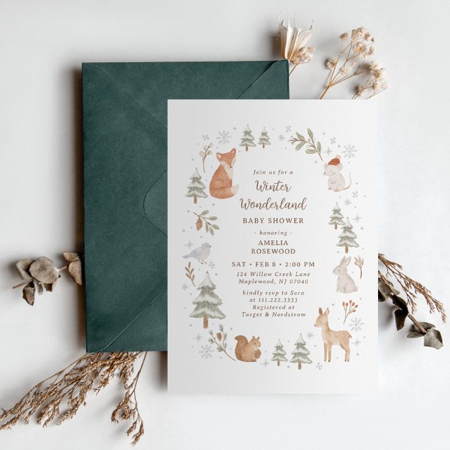 Convite Winter Woodland Animals Baby Shower (Criador carregado)