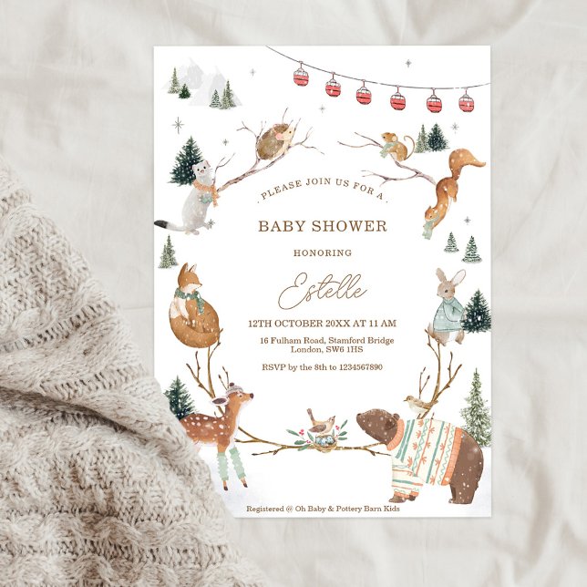 Convite Winter Woodland Animals Forest Baby Shower (Criador carregado)