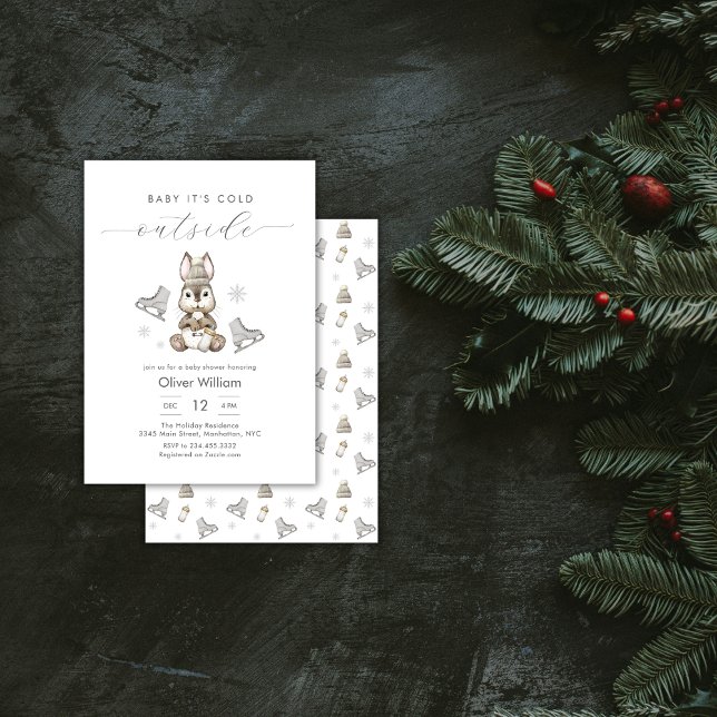 Convite Winter Woodland Bunny Ice Skate Baby Shower (Winter Woodland Bunny Ice Skate Baby Shower Invitation)