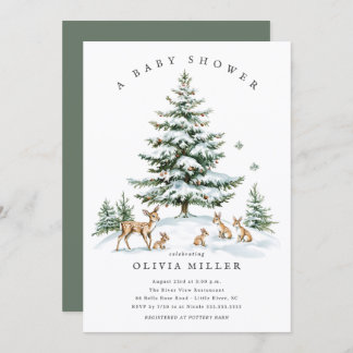 Convite Winter Woodland Deer Baby Shower