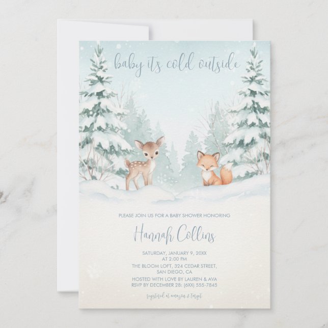 Convite Winter Woodland Forest Animal Baby Shower (Frente)