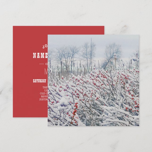 Convite winterberry e cattails (Frente/Verso)