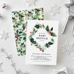 Convite Winterberry e Holly Greenery Baby Brunch<br><div class="desc">Celebre a chegada iminente do seu pequeno com o nosso encantador convite personalizável para brunch bebê, com um charmoso design de verde variegado de aquarela, sagrado e bagas de inverno. Perfeito para chás de fraldas de inverno e natal, este convite captura lindamente a alegria e o calor da época. Personalize...</div>