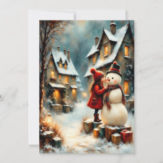Convite Winterliche Dorfszene mit Mädchen und Schneemann