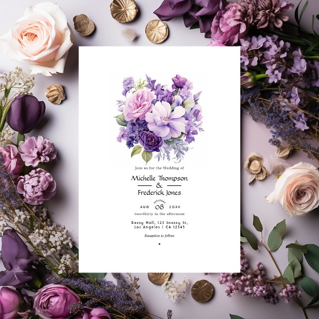 Convite Wintry Purple Floral Wedding (Criador carregado)