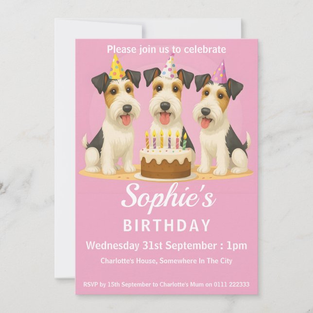 Convite Wire Hair Fox Terriers Birthday Party (Frente)