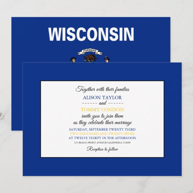 Convite Wisconsinite Flag, Flag of Wisconsin Wedding (Frente/Verso)