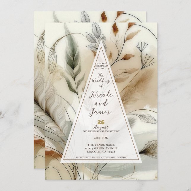 Convite Wispy Greenery Modern Botanical Boho Weding (Frente/Verso)