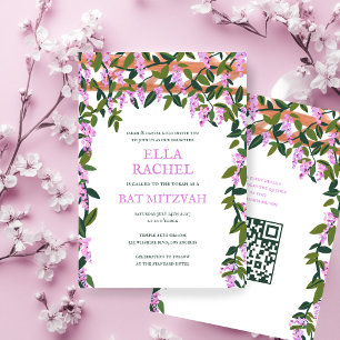 Convite Wisteria Custom B'nai Bat Bar Mitzvah QR Code Girl