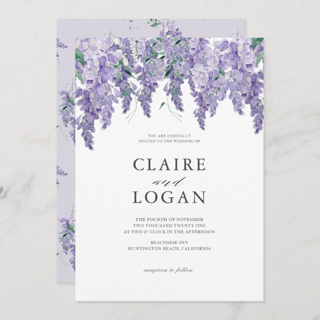Convite Wisteria Dusty Purple Watercolor Invitation (Frente/Verso)