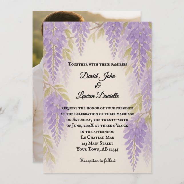 Convite Wisteria Lane Photo Wedding Invitation (Frente/Verso)