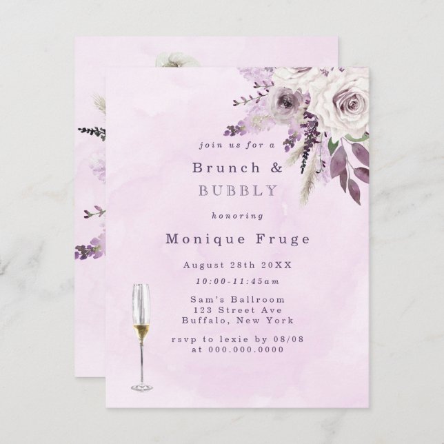 Convite Wisteria Lavanda Brunch & Bubble Invites (Frente/Verso)
