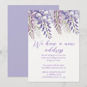 Convite Wisteria Novo Endereço Movendo Violeta Floral Roxa