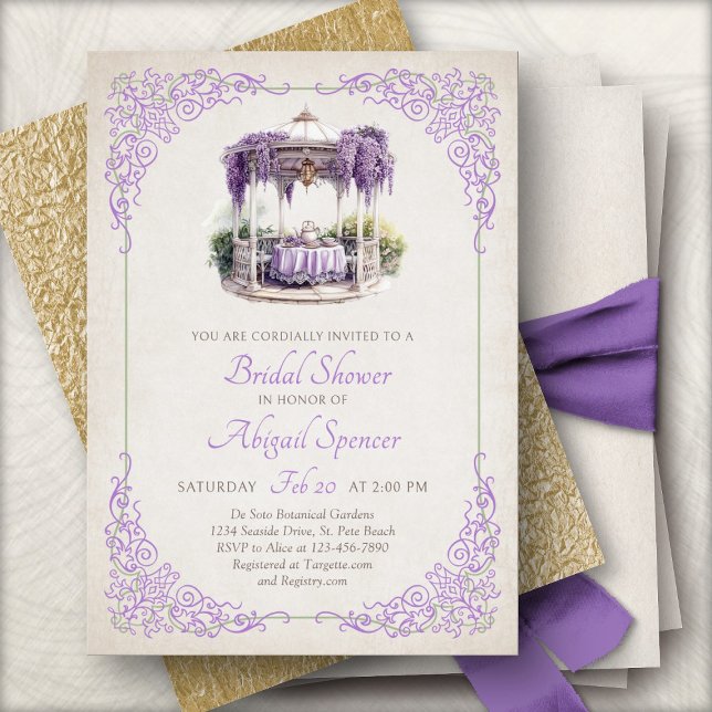 Convite Wisteria Regency Bridal Shower Invitation (Criador carregado)