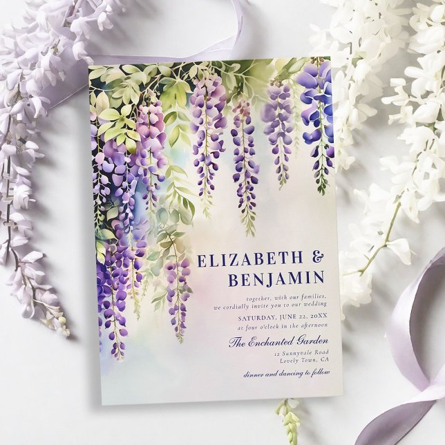 Convite Wisteria Romantic Garden Party Elegant Weding (wisteria garden party wedding invitation romantic elegant modern formal trendy classy watercolor )