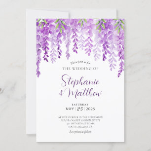 Convite Wisteria Watercolor Casamento Botânico Púrpura