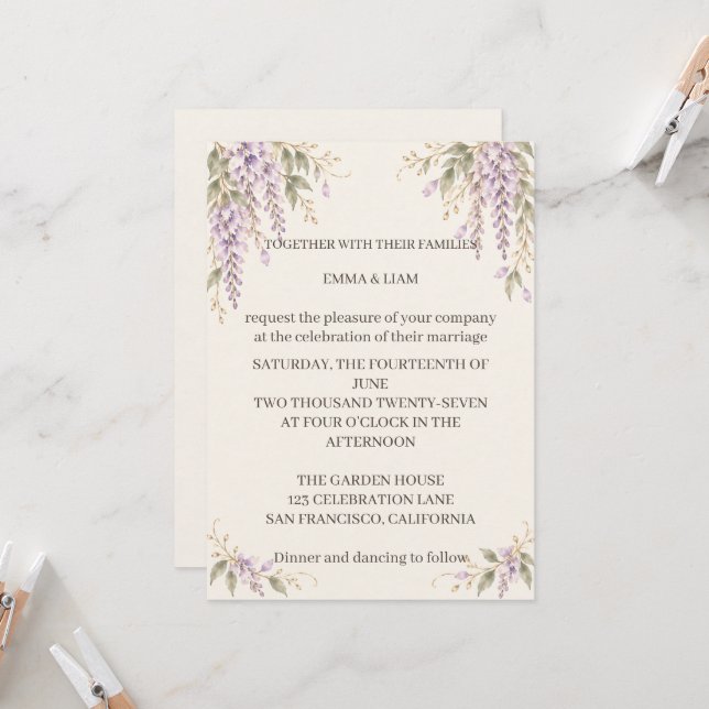 Convite Wisteria Wedding Invitation (Frente/Verso In Situ)