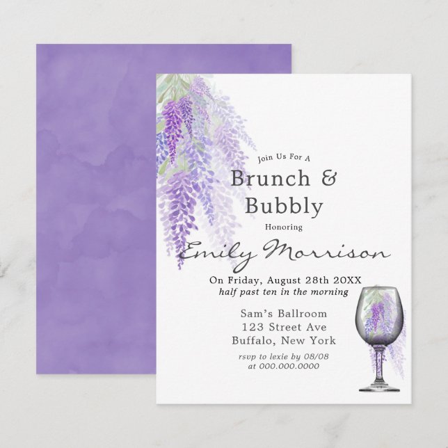 Convite Wisteria Wine Glass Brunch & Bubble Invent (Frente/Verso)