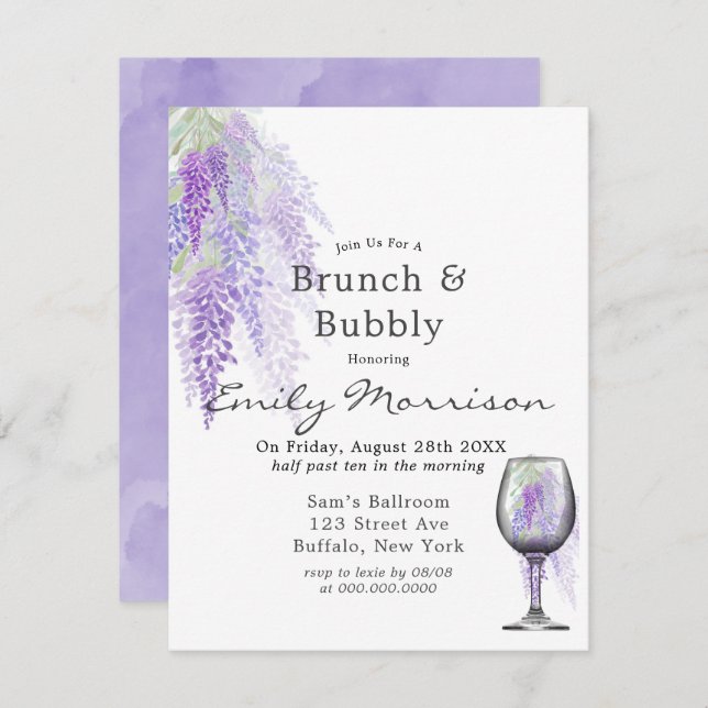 Convite Wisteria Wine Glass Brunch & Bubble Invent (Frente/Verso)