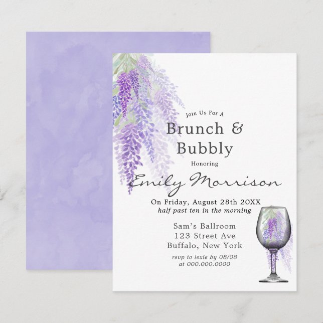 Convite Wisteria Wine Glass Brunch & Bubble Invent (Frente/Verso)
