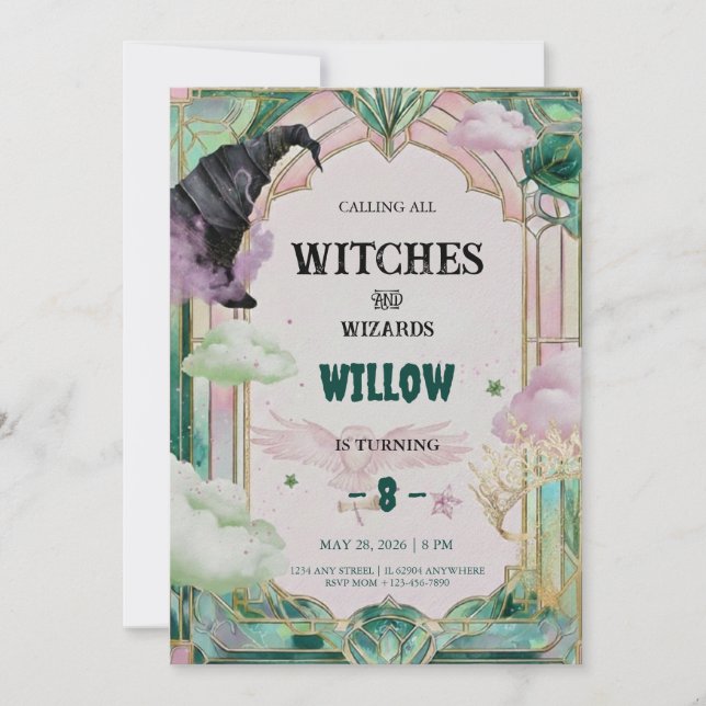 Convite Witch Musical Birthday Invitation Magical Canva (Frente)