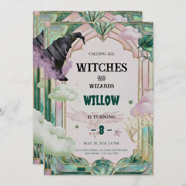 Convite Witch Musical Birthday Invitation Magical Canva (Frente/Verso)