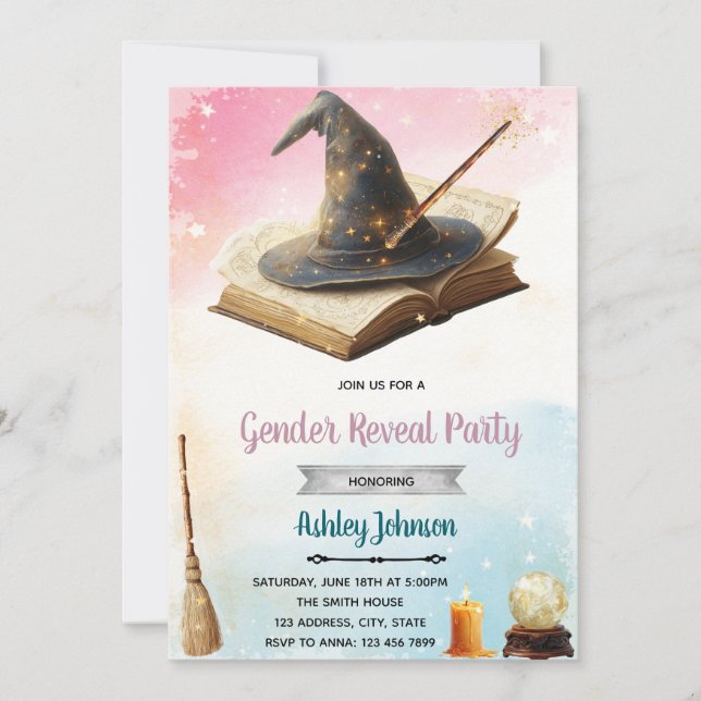 Convite Witch or Wizard gender reveal invitation (Frente)