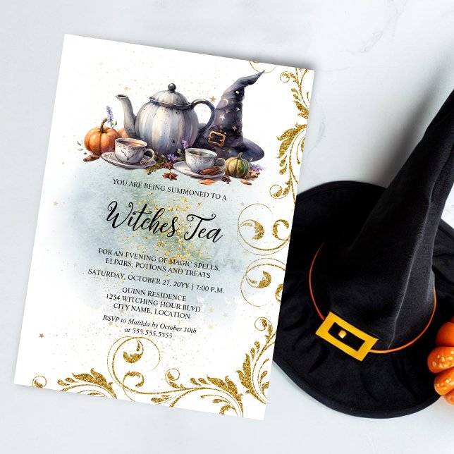 Convite Witches Tea (Invite your witch friends to a fun witches tea with this elegant invitation.)