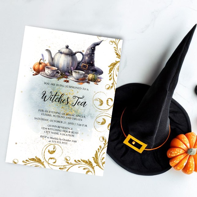 Convite Witches Tea (Invite your witch friends to a fun witches tea with this elegant invitation.)
