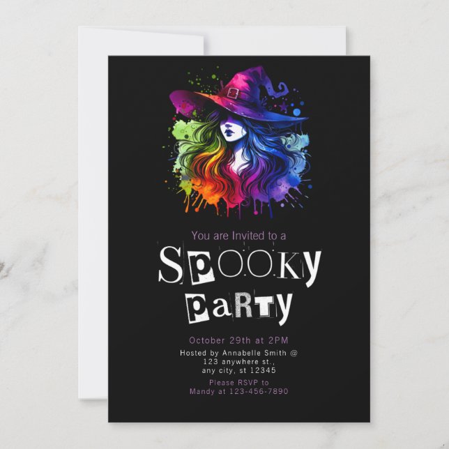 Convite Witold Rainbow Modern Minimalista Festa de Hallowe (Frente)