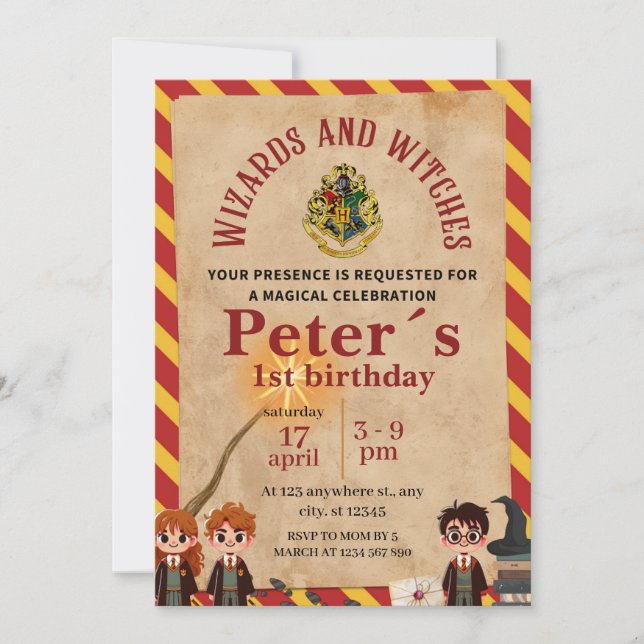 Convite Wizard Magical Kids Birthday Party Invite (Frente)
