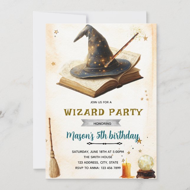 Convite Wizard witch birthday party invitation (Frente)