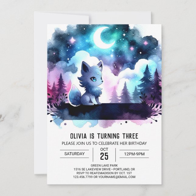 Convite Wolf Birthday da fantasia digital (Frente)